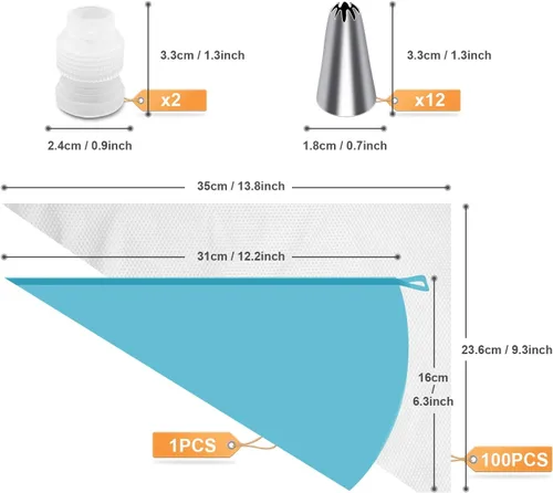 Miniatura 5 de Tamodan Bolsas y puntas, bolsas de pastelería y puntas adecuadas para principiantes, incluidas 100 bolsas de tuberías desechables de 16 pulgadas
