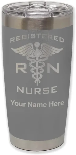 Miniatura 53 de LaserGram Vaso aislado al vacío de 20 onzas, enfermera registrada RN, grabado personalizado incluido (negro)