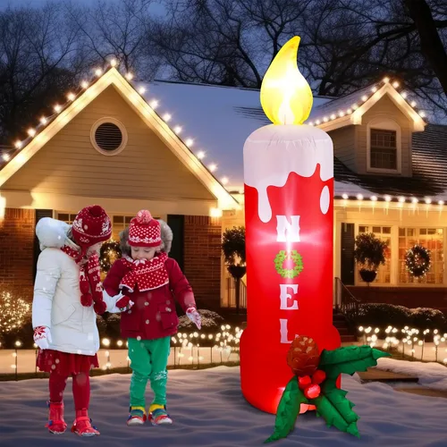 Miniatura 6 de Leyndo Vela Inflable de Navidad Noel de 7 Pies Decoraciones para Exteriores con Luces LED Integradas Decoración Inflable de Césped Noel de Navidad