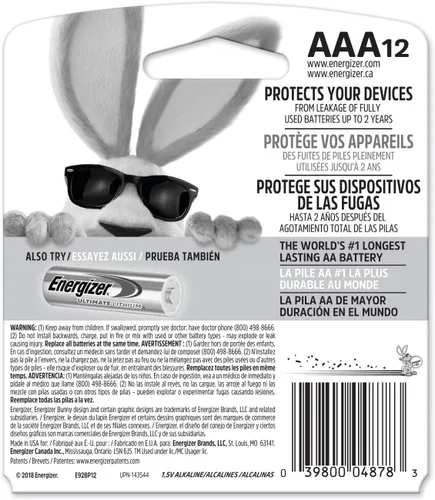 Miniatura 24 de Energizer Pilas AAA MAX (paquete de 12), pilas alcalinas triple A
