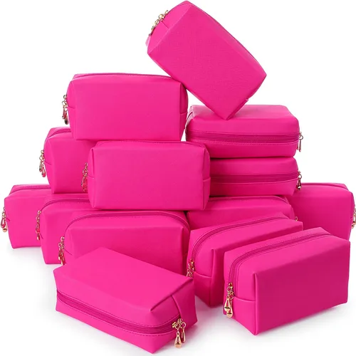 Miniatura 20 de Kigeli 15 piezas de bolsas de maquillaje estéticas, bolsas de cosméticos de cuero PU impermeables, bolsas de aseo lisas, bolsas de maquillaje a