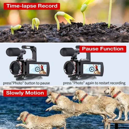 Miniatura 5 de Videocámara digital 4K, cámara dual de 64MP UHD Vlogging para YouTube, zoom digital 21X, cámara de vlog con micrófono externo, estabilizador