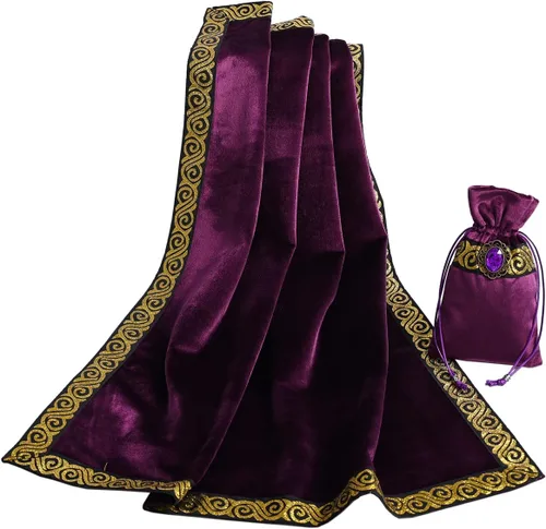 Miniatura 17 de BLESSUME Paño de mesa y bolsa de terciopelo de bruja Altar Tarot Paño cuadrado de adivinación (rosa)