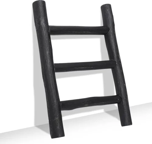 Miniatura 9 de FUIN Escalera de madera de 6 pies totalmente montada, para sala de estar, decorativa, para pared, inclinada, granja, soporte para colcha, toallero