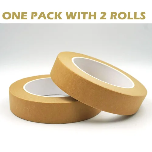 Miniatura 2 de Paquete de 2 unidades de cinta adhesiva para pintores marrón, cinta de enmascarar 2,5 cm x 50,3 m x 2 rollos, cinta marrón para manualidades, artes