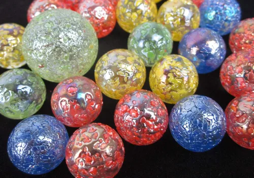 Miniatura 2 de ~ 25 canicas de vidrio arcoíris con purpurina azul/rojo/verde/amarillo con purpurina moteada confeti estilo clásico (24 jugadores, 1 tirador)