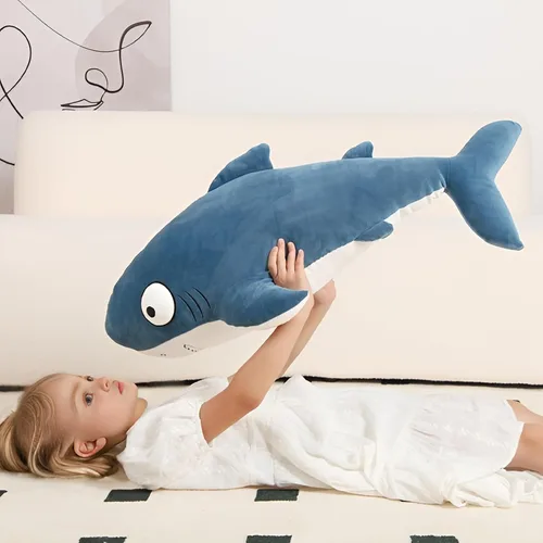 Miniatura 6 de Peluche de tiburones gigantes azules de 32 pulgadas, animales de peluche de tiburón ballena grande, almohada corporal blanda de pez marino grande