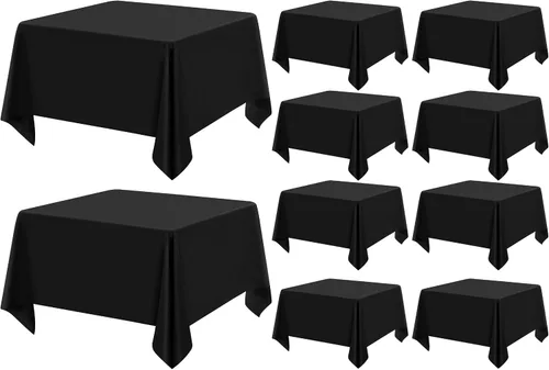 Miniatura 8 de Paquete de 10 manteles de poliéster de 60 x 102 pulgadas, manteles de poliéster beige para mesas rectangulares de 6 pies, resistentes a las manchas