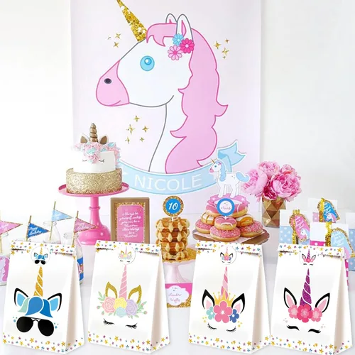 Miniatura 2 de 24 bolsas de dulces de unicornio – Bolsas de unicornio para decoración de cumpleaños de niñas