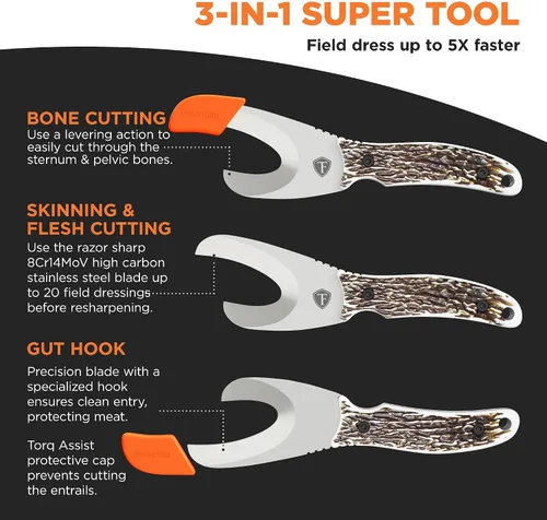 Miniatura 2 de Kit de afilado FieldTorq Herramienta súper 3-en-1 con funda y afilador Cuchillo de pelado para caza Gancho intestinal Juego de cuchillos