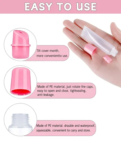 Miniatura 5 de 8 piezas de tubos vacíos para brillo labial - 0.3 fl oz tubos transparentes para bálsamo labial con jeringas de 0.2 fl oz - Tubos exprimibles