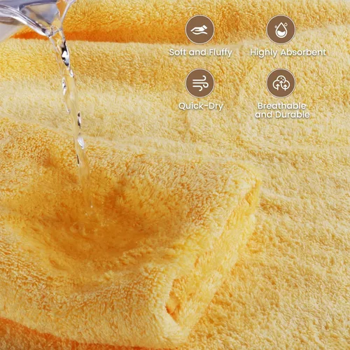 Miniatura 3 de SEMAXE Toalla de baño amarilla, toalla de baño 100% algodón con lazo para colgar, 55 x 27 pulgadas, suave, absorbente y de secado rápido, para baño