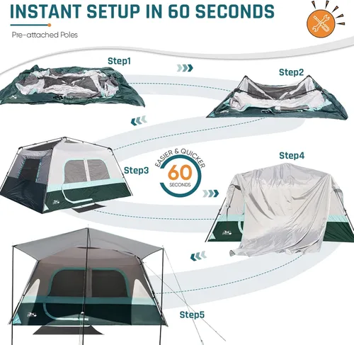 Miniatura 2 de Tienda de campaña instantánea para 8 personas, fácil instalación de 60 segundos para camping, tienda de campaña emergente, grandes tiendas