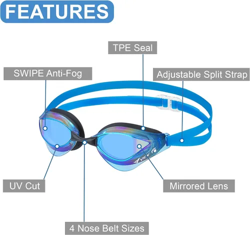 Miniatura 3 de Ver Equipo de natación V-230ASA Blade Orca SWIPE Antivaho Racing Gafas de natación Lente espejada ahumada/azul