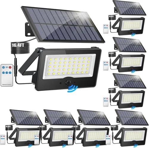 Paquete de 8 luces LED solares de pared para exteriores, luces de seguridad con sensor de movimiento de 20 W con 3 modos de iluminación, luz de