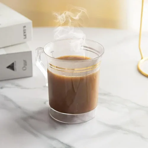 Miniatura 8 de Efavormart - Paquete de 8 tazas de café de plástico blanco de 8 onzas con borde dorado, tazas desechables de cacao caliente de la colección Tres