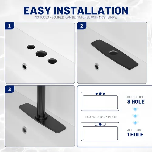 Miniatura 6 de BWE Cubierta de orificio para fregadero de 10 pulgadas, placa de cubierta para grifo de fregadero de baño o cocina, protectores de 1 o 3 orificios