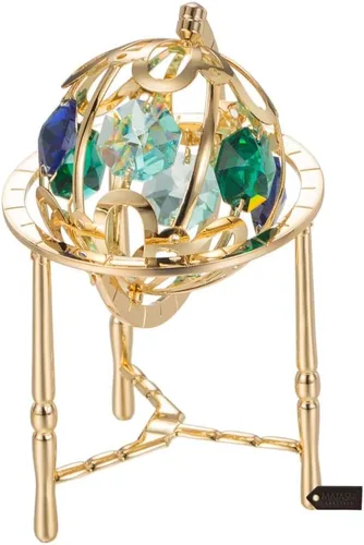 Matashi Globo giratorio con tachuelas de cristal para el hogar, adorno de mesa con cristales de colores (chapado en oro de 24 quilates)