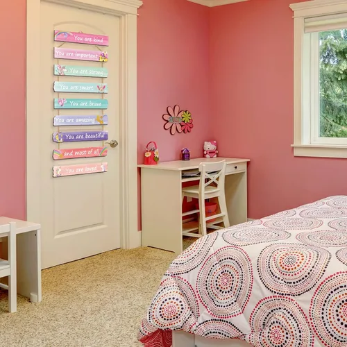 Miniatura 6 de Yookeer Arte de pared de unicornio arcoíris para dormitorio de niñas, letreros inspiradores de decoración de pared, decoración bohemia de princesa