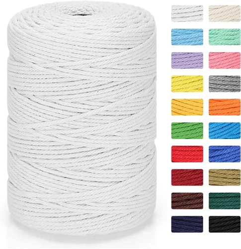 Miniatura 36 de Cordón de macramé de 0.118 in x 328 yardas Cuerda de macramé 100% algodón natural Cuerda de algodón trenzado de 4 hebras para manualidades, Gris