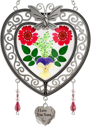 Miniatura 20 de Ky&Bosam - Atrapaluz de cristal, ventana en forma de corazón, con flor prensada, diseño de corazón/ "Mom", regalo para el Día de la Madre, Navidad
