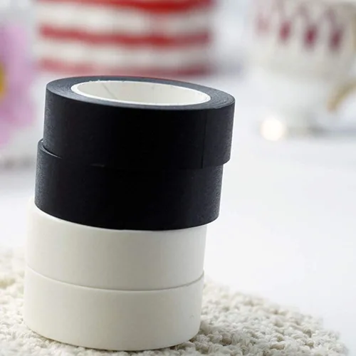 Miniatura 6 de Juego de 10 rollos de cinta adhesiva washi blanca y negra para decoración de álbumes de recortes, 0.591 in de ancho, suministros