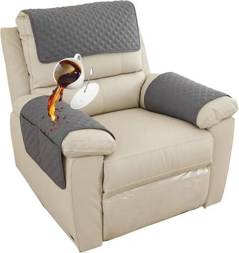 Miniatura 12 de Funda para Reposabrazos de Sofá, Funda para Reposacabezas de Silla Reclinable, Funda de Sillón con Bolsillos, Protector de Muebles Acolchado Beige