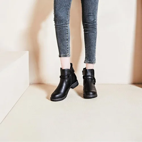 Miniatura 5 de Ataiwee Botines para mujer, tacón grueso con cremallera lateral, botines cortos de moda.