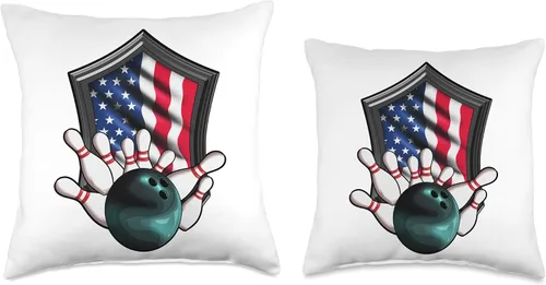 Miniatura 3 de Bowling Club Bowler Bowling Ball Skittles Holiday USA Flag America Pin - Cojín de bolos, 16 x 16 pulgadas, multicolor