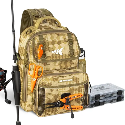Miniatura 13 de KastKing Bolsa de Pesca con Eslinga BaitSpace, Mochila de Pesca con Soporte para Caña y Bebidas, Bolsa de Aparejos para Equipo de Pesca H: Negro