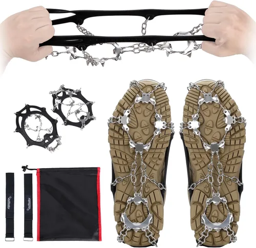 Miniatura 2 de Crampons 19 Spikes with Stainless Steel Chain Ice Snow Grips Traction Cleats System Safe Protect for Walking, Jogging, Climbing, Hiking on Snow and