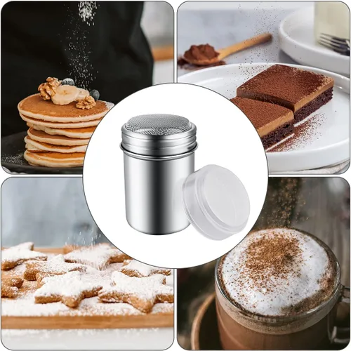 Miniatura 4 de 1 pieza de agitador de polvo de azúcar de acero inoxidable con tapa, agitador de malla fina para polvo de canela para bicarbonato de sodio, cacao