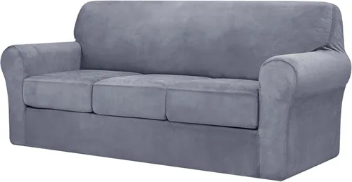 CHUN YI Fundas de terciopelo para sofá de 4 piezas para sofá de 3 cojines, funda de sofá antideslizante resistente al agua, protector de muebles