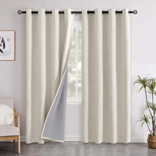 Miniatura 13 de YoungsTex - Cortinas opacas de lino para dormitorio, oscurecimiento de la habitación, cortinas con textura de lino, paneles con aislamiento térmico