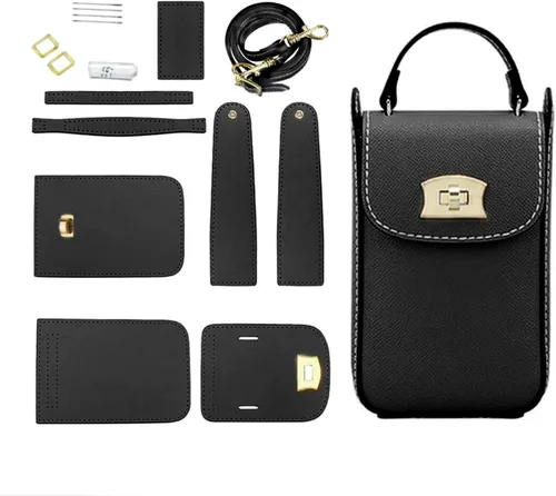 Miniatura 10 de POPSEWING Bolsa de cuero de grano superior para teléfono celular, kit de bricolaje de bolsa de hombro cruzada con kit de costura para mujeres/niñas