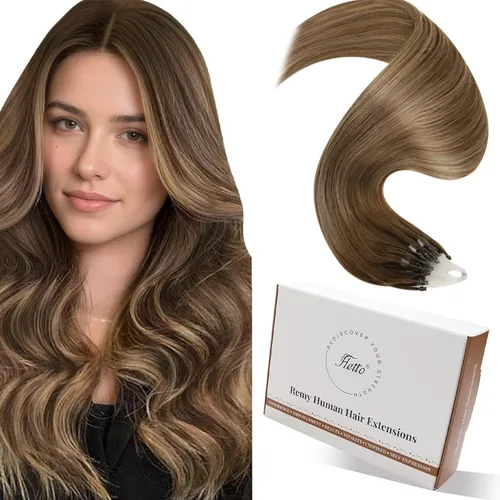 Miniatura 64 de Hetto Extensiones de cabello humano con nano cuentas, balayage, extensiones de cabello humano, color negro degradado a plateado, extensiones