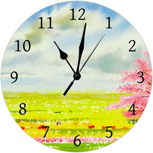 Miniatura 14 de Reloj de pared de acuarela de color morado y gris con lunares y formas, reloj de pared de PVC, funciona con pilas, silencioso, sin tictac, 12