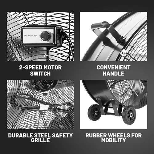 Miniatura 5 de NORTHSKY Ventilador de tambor industrial de alta velocidad de 13000CFM, ventilador de granero de piso de barril resistente, 2 velocidades, motor