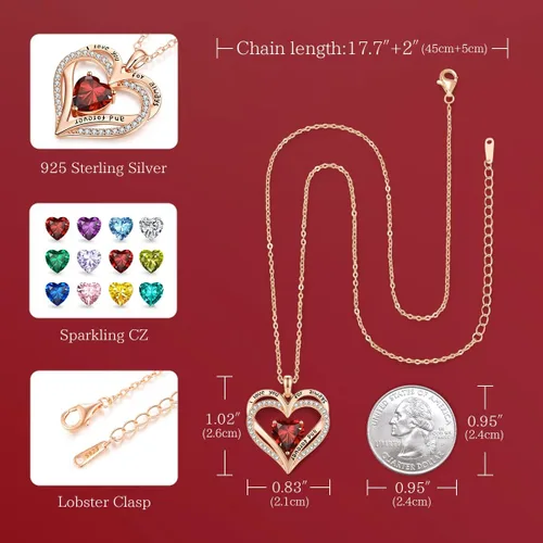 Miniatura 59 de CDE Collares de piedra natal para mujer, plata de ley 925, collar con colgante de corazón para siempre, Navidad, cumpleaños, aniversario, día de San