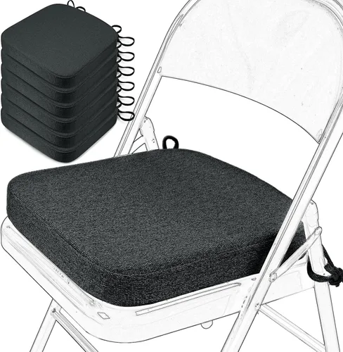 Miniatura 28 de SINOSSO Cojín de espuma viscoelástica para silla plegable, 1 unidad, almohadilla cuadrada gruesa de 2 pulgadas para silla de cocina con lazos, cojín