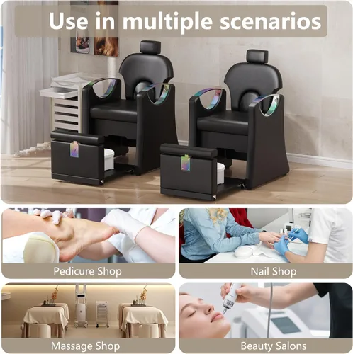 Miniatura 8 de LOUVIXA Pedicure Station for Nail Tech, Reclining Pedicure Chair with Massage Foot Bath, No Plumbing Pedicure Station Unit (Black-Holographic)