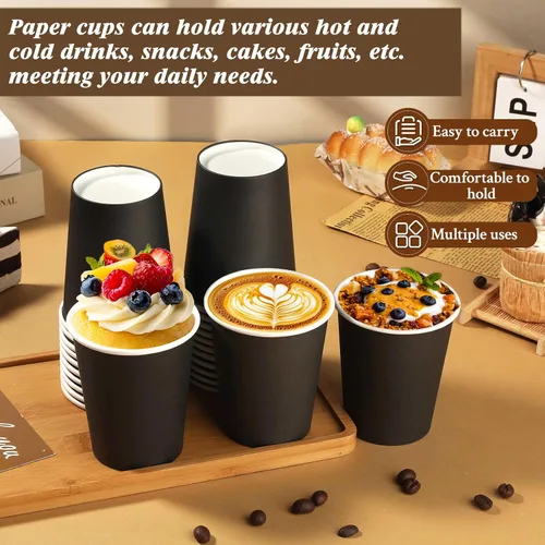 Miniatura 4 de Paquete de 25 vasos de papel desechables negros de 8 onzas, tazas de café caliente, taza de té de papel, vasos desechables, vasos para bebidas