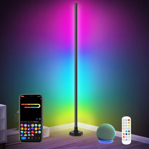 Lámpara de pie de esquina, lámpara de esquina LED RGB con sincronización de música, aplicación inteligente y control remoto, luz ambiental que