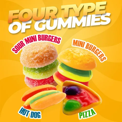 Miniatura 2 de eFrutti - Paquete variado de gomitas de gomitas, gomitas agridulces con hamburguesas, mini hamburguesas, pizza y hot dog picante, gomitas de frutas