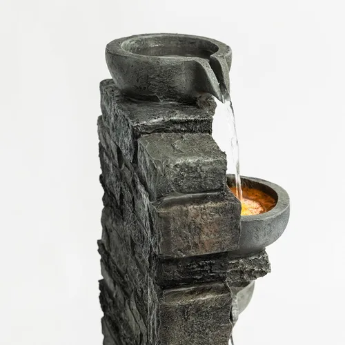 Miniatura 9 de Teamson Home Fuente de agua en cascada de piedra apilada de 4 niveles para exteriores de 28.5 pulgadas con luces LED, gris