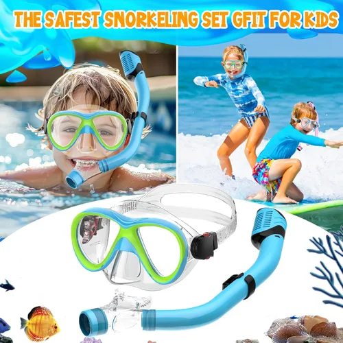 Miniatura 7 de Kids Snorkel Set, Dry Top Snorkeling Gear for Kids, Diving Mask for Youth Boys Girls Age 5-15, Tempered Glass Swimming Goggles Combo Set, Anti-Fog