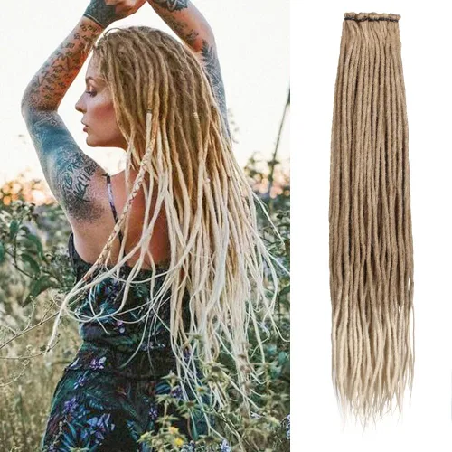 Miniatura 28 de Kraler Extensiones de Rastas Azules, Extensiones de Rastas Sintéticas de Ganchillo de 22", 100% Hechas a Mano, Rastas de Una Sola Punta, Delgadas