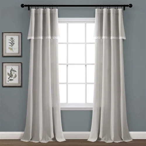 Miniatura 11 de Lush Decor Par de paneles de cortinas de lino con encaje para ventana, 84 x 38 pulgadas, azul