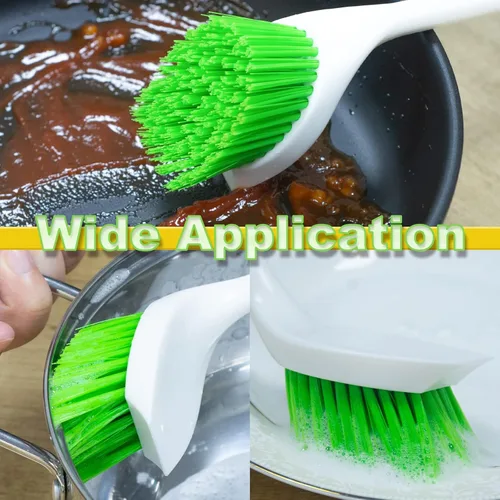 Miniatura 3 de Juego de fregadores de platos, cepillo de cocina para limpieza con borde rascador, cepillo verde multiusos con mango para platos, fregadero, ollas
