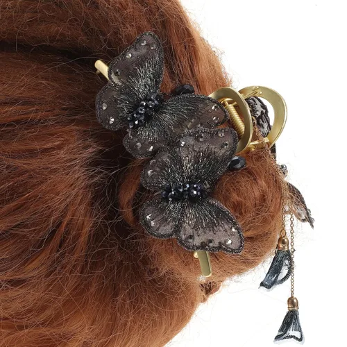 Miniatura 3 de FRCOLOR Pinzas de mariposa para el cabello, horquillas de metal grandes con borla de mariposa, diamantes de imitación con purpurina, pinzas